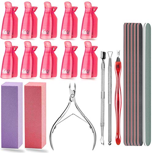 Kit de Uñas Removedor el Esmalte, 10pcs Clip Uñas de Plastico para Uñas de Gel Removedor Nail Art Soak Off Clip Herramienta de Manicura para Limpiar Uñas y Quitar Cutículas