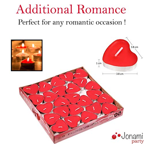 Kit Romántico de Velas y Pétalos. 50 Velas en Forma de Corazón + 1000 Pétalos de Rosa Roja de Seda + 5 Globos Corazón Rojo - Decoración para Bodas, San Valentín y Compromiso