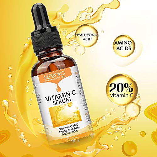 kizenka Suero de vitamina C con ácido hialurónico, suero antiarrugas para la cara de arrugas, removedor de hidratación y aclarado Sueros para el cuidado del rostro Sun Spot 30ml