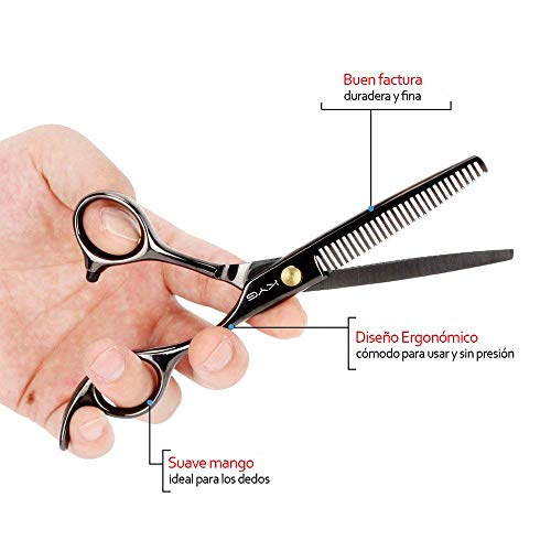 KYG Tijeras de Peluquería Profesional 6 Pulgadas, Tijeras Barbero de Cortar y Entresacar, Acero Inoxidable 6CR, con Tornillo de Tensión de Ajuste Fino Tijeras para Peluquero y Salón de Corte