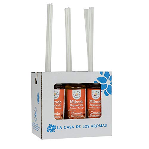 La Casa de los Aromas, Set de 6x100ml Ambientadores Mikado Canela Naranja para Reposición con Varillas, Difusor Líquido de Aroma Canela Naranja, Perfume Duradero para el Hogar, Baño, Casa