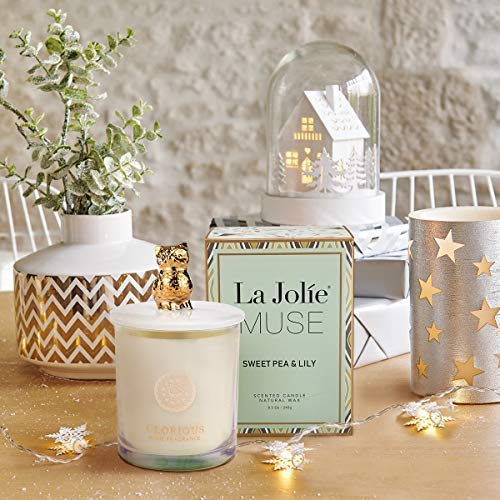 La Jolíe Muse Vela aromática, Cera de Soja, Fragancia Dulce de Guisante & Lila, Cristal Iridiscente y Detalle de búho. 