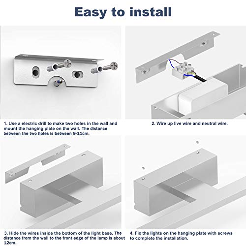 Lámpara de Espejo Aplique Baño,VITCOCO Lámpara LED 15W 1200LM 60cm Blanca Fría 6000K Luz de maquillaje Con interruptor Luz de espejo de baño impermeable IP44 [Clase de eficiencia energética A+]