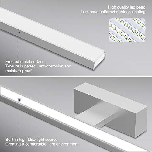 Lámpara de Espejo Aplique Baño,VITCOCO Lámpara LED 15W 1200LM 60cm Blanca Fría 6000K Luz de maquillaje Con interruptor Luz de espejo de baño impermeable IP44 [Clase de eficiencia energética A+]