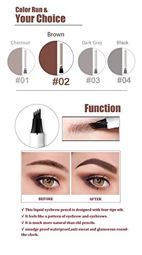 Lapiz de Cejas Waterproof, Tattoo Eyebrow Pen con Cuatro 4 Puntas Duraderas Brow Gel Para Maquillaje de Ojos