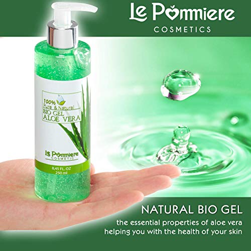 Le Pommiere Bio Gel Aloe vera puro 250ml hidratante natural. Refresca la piel irritada por el depilado y afeitado. Ideal para quemadura solar y picadura de insectos. Regenerador facial & corporal