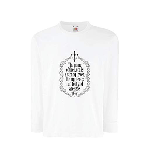 lepni.me Camiseta para Niño/Niña El Nombre del Dios - Refranes y Citas de la fe Cristiana (7-8 Years Blanco Multicolor)