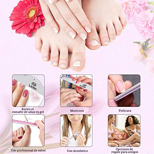 Lictin 12pcs Limas de Uñas Profesionales 100/180- Limas de Uñas de Doble Cara Desechable,Resistentes al Desgaste y Lavables, Adecuadas para Uso en Hogar y El Salón (Rosa)