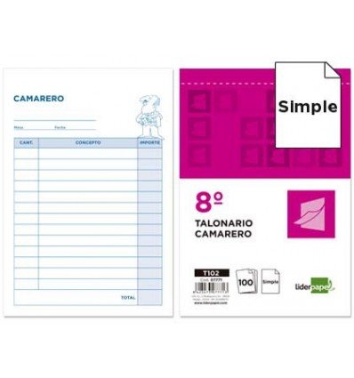 Liderpapel - Talonario camarero octavo -sin iva- 102 (10 unidades)