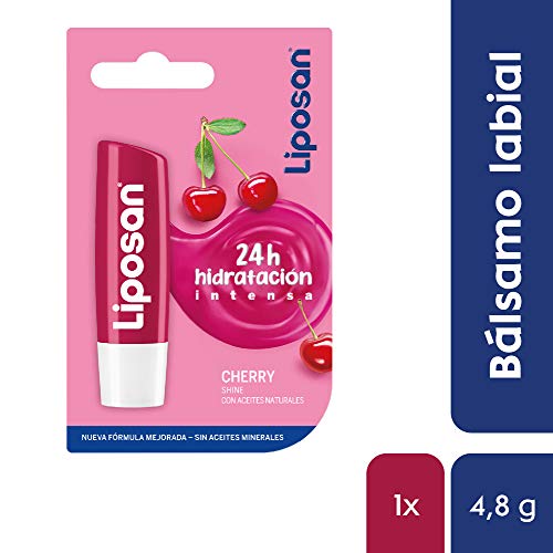 Liposan Cherry Shine, cacao de labios con olor a cereza, bálsamo labial con color, bálsamo hidratante para unos labios bonitos, suaves y jugosos - 1 x 4.8 g