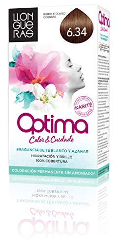 Llongueras Optima Tinte de Cabello Permanente sin Amoniaco Tono #6.34 Rubio Oscuro Dorado Cobrizo