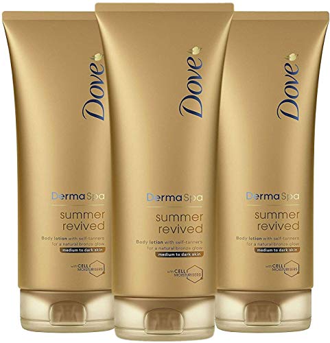 Loción corporal para piel de medio a oscuro, 200 ml (Pack de 3) de Dove Derma Spa verano revitalizado