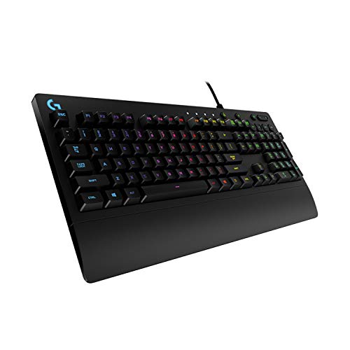 Logitech G213 Prodigy Teclado Gaming, Retroiluminación RGB LIGHTSYNC, Resistente a Salpicaduras, Personalizable, Controles Multimedia, Disposición QWERTY Español, Negro