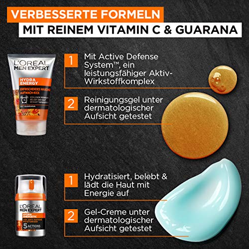 L'Oréal Men Expert Hydra Energy - Set de regalo para hombres 24h hidratante con guarana (50 ml) y gel de lavado (100 ml) para el cuidado facial diario