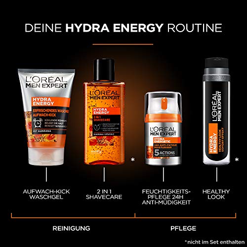 L'Oréal Men Expert Hydra Energy - Set de regalo para hombres 24h hidratante con guarana (50 ml) y gel de lavado (100 ml) para el cuidado facial diario