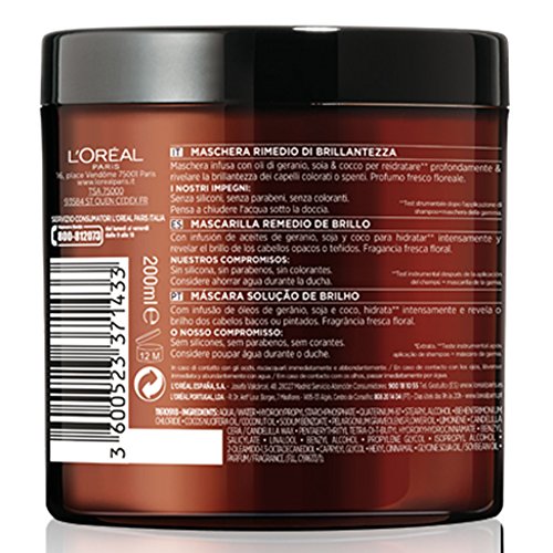 L'Oreal Paris Botanicals Mascarilla Remedio de Brillo, para cabellos opacos o teñidos - 200 ml