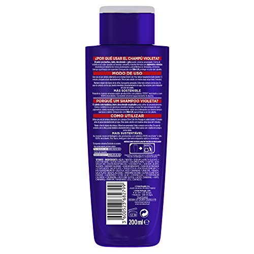 L'Oreal Paris Elvive Color Vive - Champú Violeta Matizador para Pelo Teñido, Rubio, Decolorado o Gris - Pack Ahorro de 3 Unidades x 200 ml, Total: 600 ml