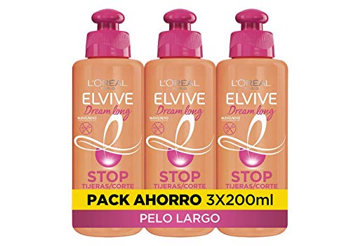 L'Oreal Paris Elvive Dream Long Crema Stop Tijeras, para cabellos dañados - pack de 3 unidades x 200 ml