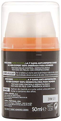 L'Oréal Paris Men Expert Pure Power, Crema hidratante Anti-Imperfecciones para Hombre, 50 ml