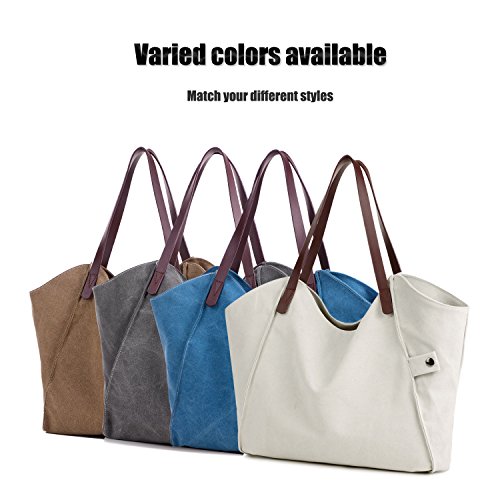 LOSMILE Mujer Bolsos de mano lona bolsos de hombro Bolsos totes Bolsos bandolera Shoppers Bolsa de playa. (Gris)