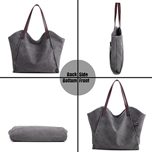 LOSMILE Mujer Bolsos de mano lona bolsos de hombro Bolsos totes Bolsos bandolera Shoppers Bolsa de playa. (Gris)