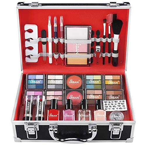 Love Urban Beauty - Juego de caja de maquillaje de manicura francesa Divine Beauty de 76 piezas - Sombras de ojos, resaltador, lápiz labial, brochas para rubor, etc.