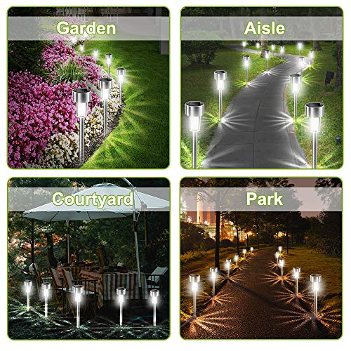 Luces solares Jardín, Nasharia 12 Pcs IP65 LED al Aire Libre Lamparas solares Jardín/Paisaje Impermeable, Energía Solar Luces Jardín, Acero Inoxidable Luz Solar de Césped Para Pasillo, Césped, Patio