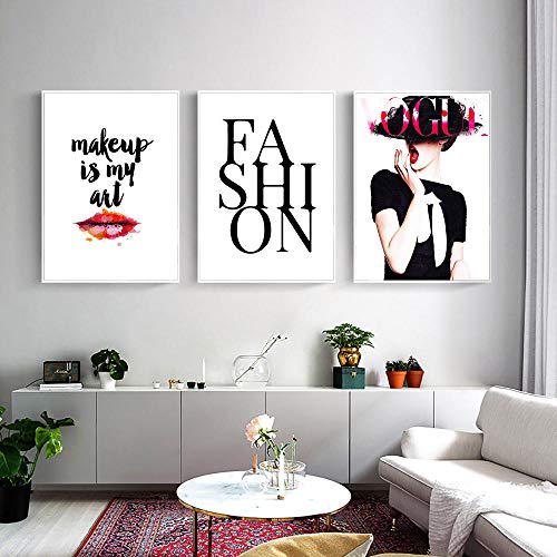 Maquillaje cartel moda lienzo impresión Vogue cartel mujer pared arte impresiones 3 unidades lienzo pintura pared cuadros para dormitorio decoración 35 * 50 cm * 3