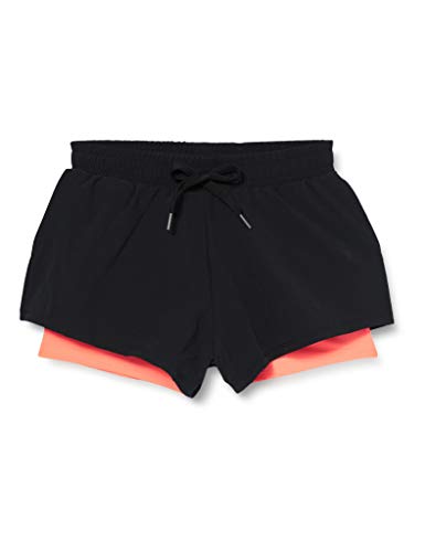 Marca Amazon - AURIQUE Shorts para Correr con Doble Capa Mujer, Negro (negro/geranio)., 42, Label:L