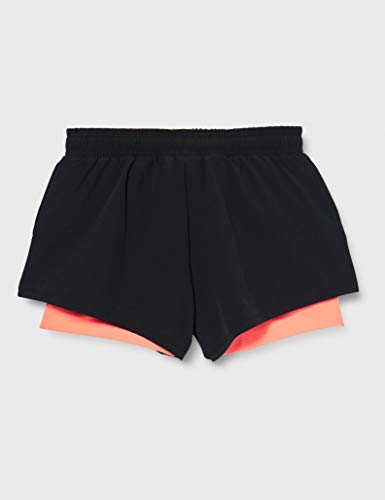 Marca Amazon - AURIQUE Shorts para Correr con Doble Capa Mujer, Negro (negro/geranio)., 42, Label:L