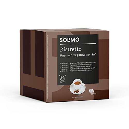 Marca Amazon - Solimo Cápsulas Ristretto, compatibles con Nespresso - café certificado UTZ, 100 cápsulas (2 x 50)