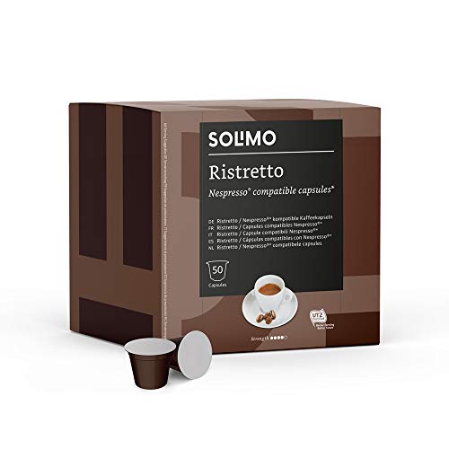 Marca Amazon - Solimo Cápsulas Ristretto, compatibles con Nespresso - café certificado UTZ, 100 cápsulas (2 x 50)