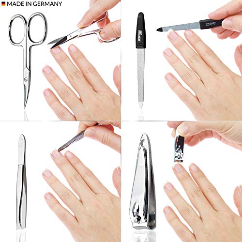 marQus set manicura de 5 piezas de Solingen Alemania - Set de manicura y pedicura para hombre y mujer en estuche de piel auténtica, kit de manicura y pedicura ideal para viaje