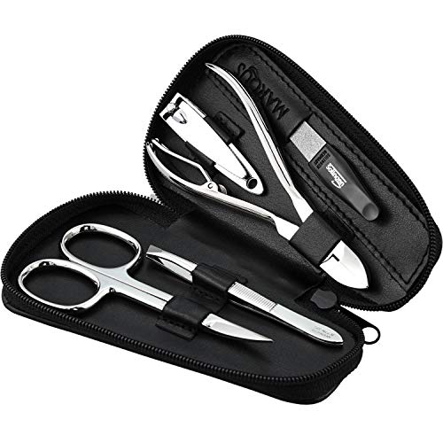 marQus set manicura de 5 piezas de Solingen Alemania - Set de manicura y pedicura para hombre y mujer en estuche de piel auténtica, kit de manicura y pedicura ideal para viaje