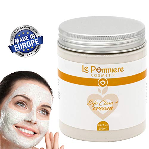 Mascarilla exfoliante facial 250ml con ácido hialurónico. Arcilla blanca natural purificante para piel grasa o mixta. Hombre & mujer. Reduce puntos negros, espinilla, poro abierto y grano de acné