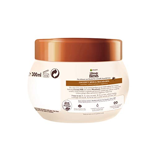 Mascarilla Garnier Ultimate Blends de leche de coco, tratamiento para cabello seco, 300 ml