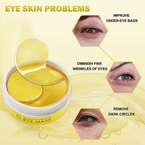 Mascarilla para los ojos, Parches para los ojos, Máscara para Ojos De Colágeno, Ojos Parches, Anti Arrugas,Reduce Las Ojeras, aclarar las arrugas finas de Ojos, (60pcs-oro)