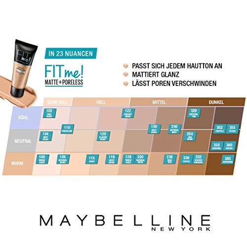 Maybelline Fit Me Base de Maquillaje Mate, Sin Poros, 220 Beige Natural - 30 ml