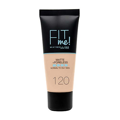 Maybelline New York - Fit Me, Base de Maquillaje Mate Afina Poros, Tono 120 Classic Ivory - 30 ml