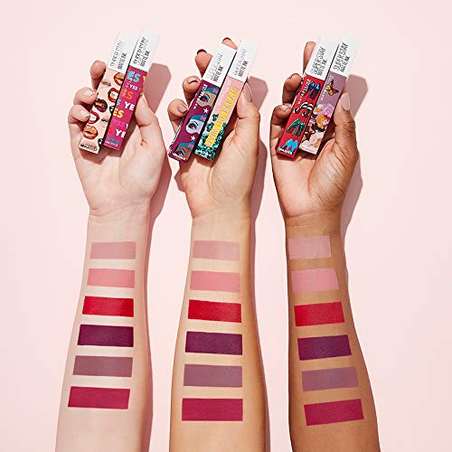 Maybelline New York - Superstay Matte Ink, Pintalabios Mate de Larga Duración, Edición Limitada Ashley Longshore, Tono 120 Artist, Color Rosa