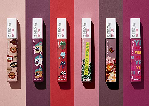 Maybelline New York - Superstay Matte Ink, Pintalabios Mate de Larga Duración, Edición Limitada Ashley Longshore, Tono 120 Artist, Color Rosa