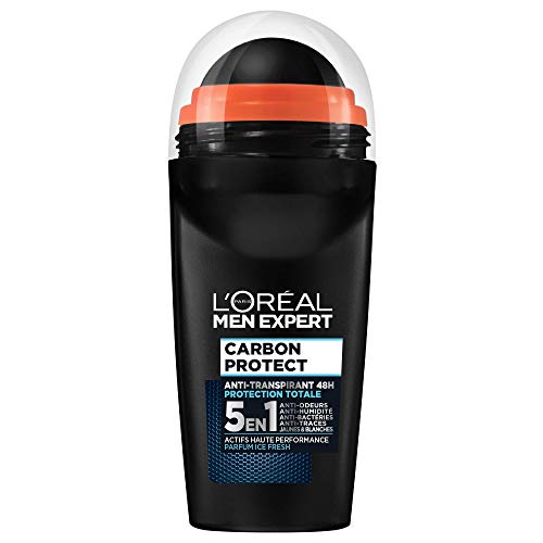 Men Expert L 'Oréal Carbon Protect Ice Fresh Desodorante redonda hombre antihuellas 50 ml, pack de 6