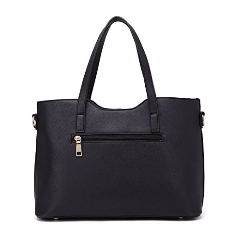 Miss Lulu Bolsas de Señoras Moda Cuero Pu 2 Piezas Totalizador Bolsos de Hombro para Mujeres (Negro)