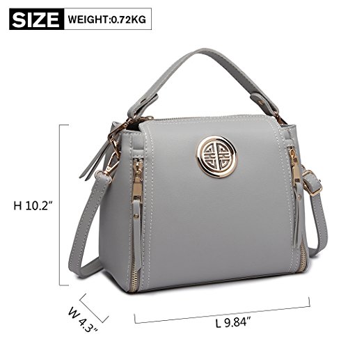 Miss Lulu Marca Mujeres Top Mango Bolsa Pu cuero cruzada bolso elegante bolso bolso pequeño clásico para mujer bolso de hombro (Gris)