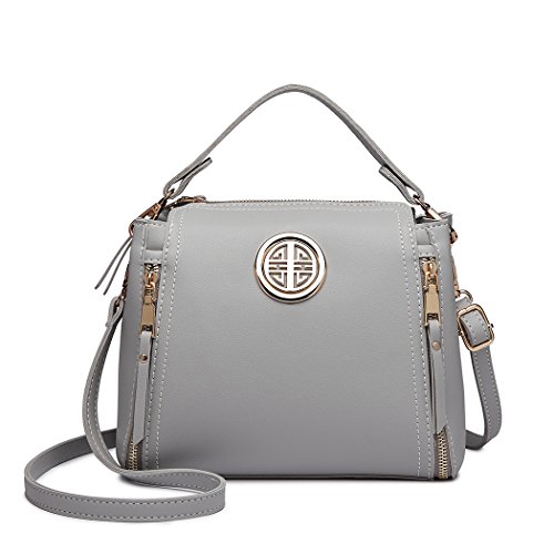 Miss Lulu Marca Mujeres Top Mango Bolsa Pu cuero cruzada bolso elegante bolso bolso pequeño clásico para mujer bolso de hombro (Gris)