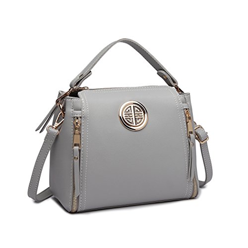 Miss Lulu Marca Mujeres Top Mango Bolsa Pu cuero cruzada bolso elegante bolso bolso pequeño clásico para mujer bolso de hombro (Gris)