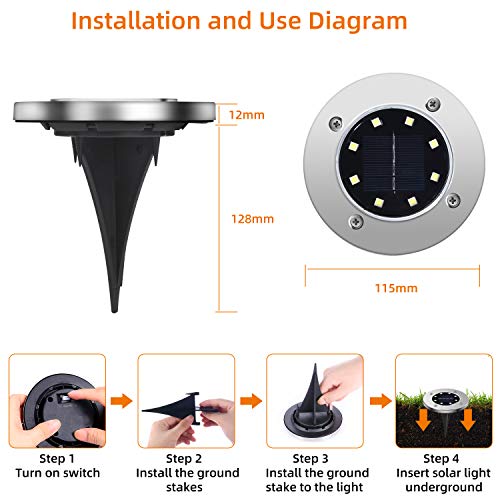 moinkerin 8 Piezas Luces de Tierra Solares Lamparas Solares Jardin Suelo Luces Solares Jardin para Calzada, Césped, Escalón, Valla de Escalera (8LED)