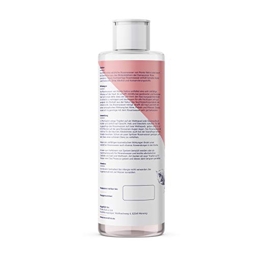 MonteNativo Agua de Rosas Natural 200 ml – Hidrolato de Rosas 100% Puro Doble Destilado por Vapor Ideal Como Tónico Facial, Relajante, Calmante, Antiedad - Agua Floral Para Iluminar Piel y Cabello