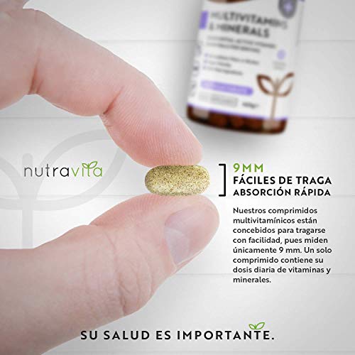 Multivitaminas y Minerales - 365 Comprimidos Multivitamínicos Veganos (Suministro para 1 año) con 26 Vitaminas y Minerales Activos Esenciales - Elaborados en el Reino Unido por Nutravita