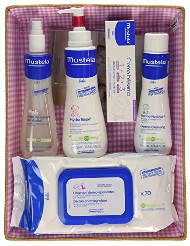 Mustela Bébé - Canastilla Rosa (Agua de colonia + Hydra Bébé + Vitamin barrier cream + Dermo Nettoyant + Toallitas)